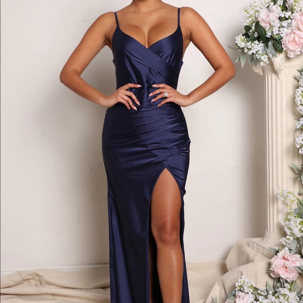 Fashion Nova Navy Satin Dress